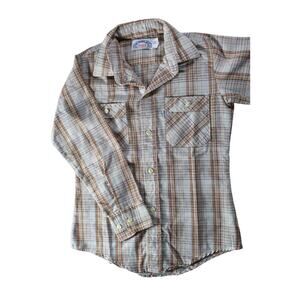Vintage Levis Levi Strauss Plaid Western Long Sleeve Boy's Shirt White Tab 10